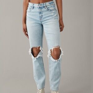 AE Super High-Waisted Ripped Ankle Straight Jean